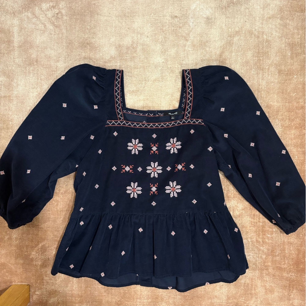 Madewell Embroidered Navy Blouse